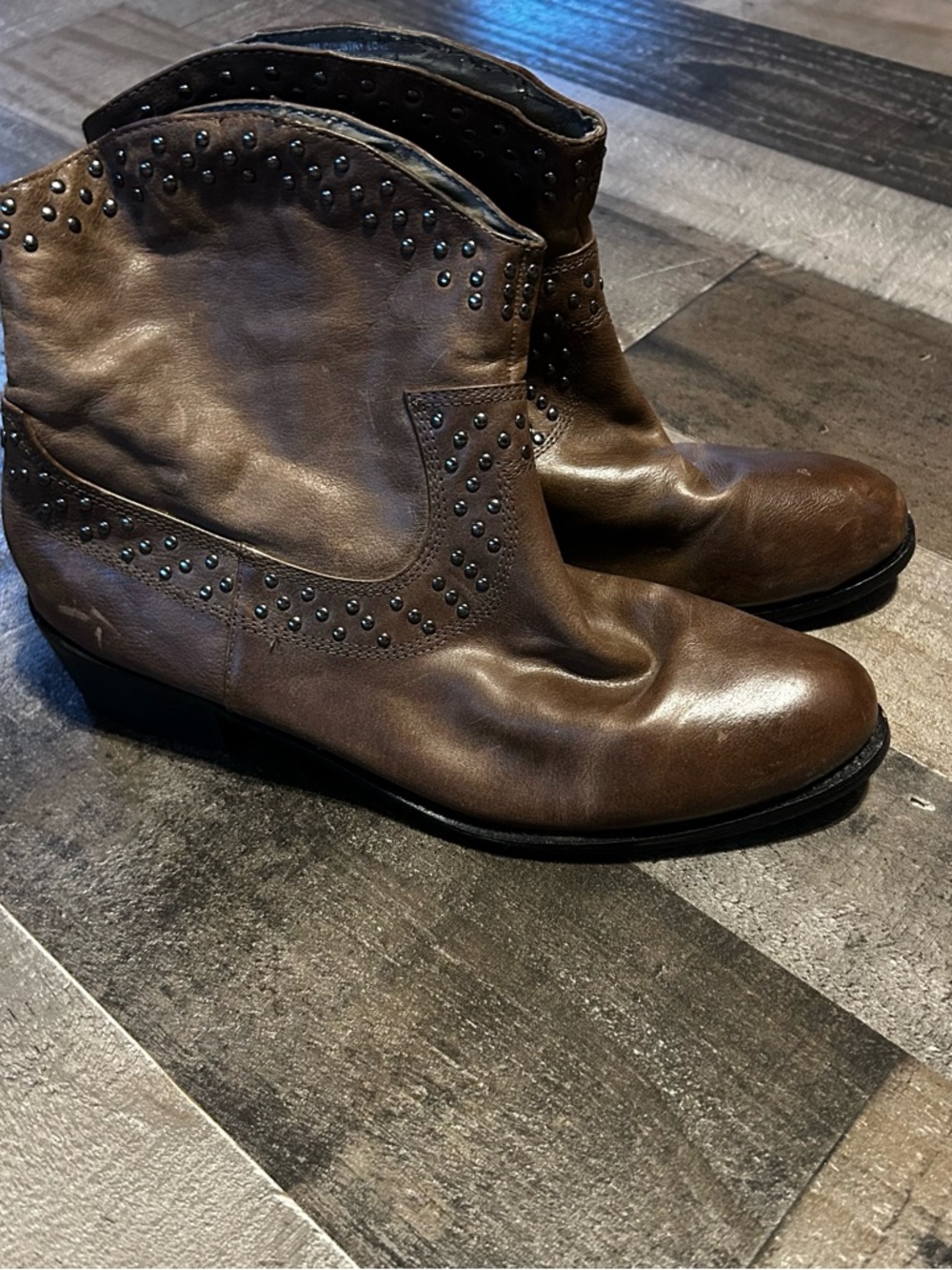 Brown Studded Leather Ankle Boots